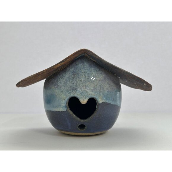 Handcrafted Other - Handcrafted Pottery Birdhouse Heart Blue Cottagecore Farmhouse Garden Rustic
